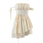 Asymmetrical Off-shoulder Drawstring A-line Dress