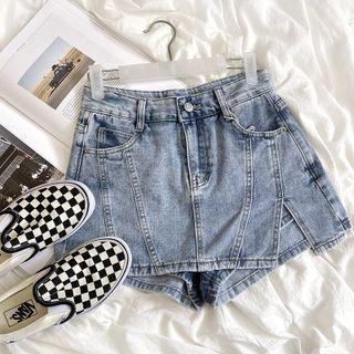 High-waist Asymmetrical A-line Denim Skort