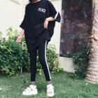 Set: 3/4 Sleeve Striped Detail Lettering T-shirt Dress + Striped Detail Skinny Pants