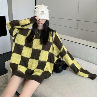Round-neck Plaid Woolen Oversize Sweater