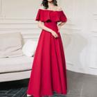 Off Shoulder Short-sleeve A-line Evening Gown