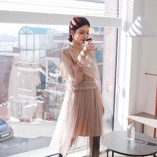 Lace-panel Tulle A-line Dress