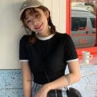 Short-sleeve Heart Cut Out Crop Top