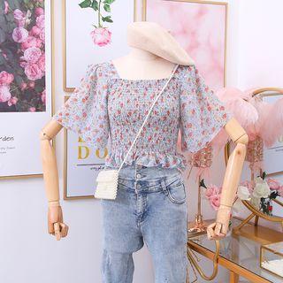 Printed Heart Square Collar Chiffon Top