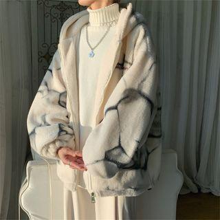 Print Hooded Zip Fleece Jacket