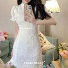 Puff-sleeve Ruffle Mini Qipao Dress