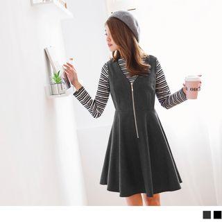 Zipper V-neck Pinafore Dress