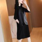 3/4-sleeve Embroidered Mock-neck Shift Dress