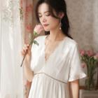 V-neck Lace Trim Midi A-line Sleep Dress (various Designs)