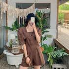 Wide-collar Pleated Playsuit