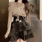 Patterned Blouse / Ruffle Trim Skort