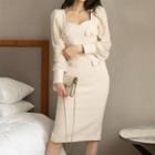 Long-sleeve Sweetheart Neckline Sheath Dress