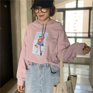 Cartoon Print Faux Pearl Accent Hoodie