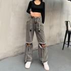 Washed Zip-accent Wide Leg Jeans