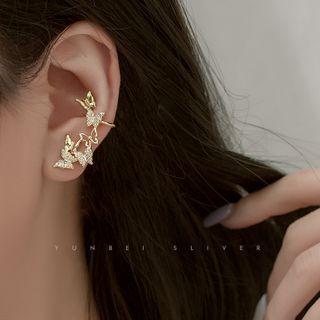 Non-matching 925 Sterling Silver Rhinestone Butterfly Earring 1 Pair - Gold - One Size