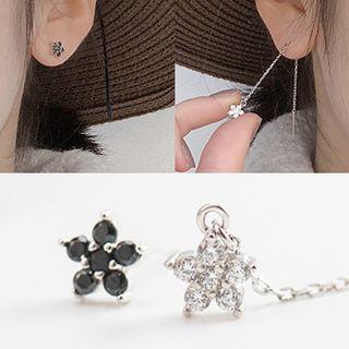 Non-matching 925 Sterling Silver Rhinestone Flower Dangle Earring 925 Silver - Black & Silver - One Size