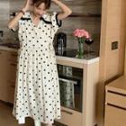 Short-sleeve V-neck Dotted Midi A-line Dress White - One Size
