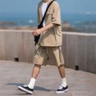 Plain Oversized Cargo Blazer / Drawstring Wide-leg Shorts