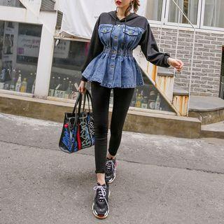 Button-down Denim Peplum Hoodie