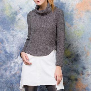 Mock Two Piece Turtleneck Long Sleeve Knit Dress