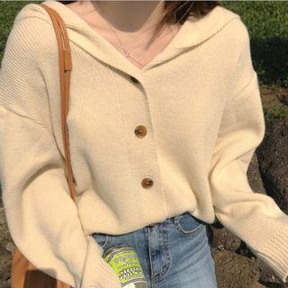 Sailor Collar Plain Cardigan Almond - One Size