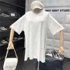 Plain Elbow-sleeve Mini T-shirt Dress White - One Size