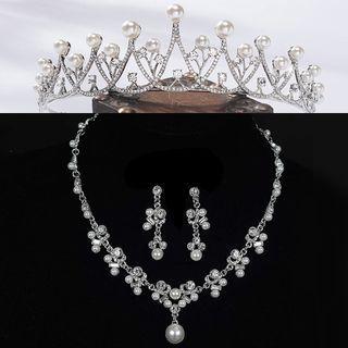 Set: Embellished Tiara + Necklace + Ear Stud