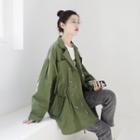 Oversize Drawstring Zip Jacket Grass Green - One Size