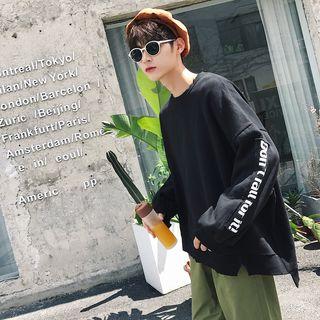 Letter Applique Distressed Sweatshirt