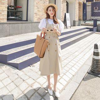 Double-breasted Suspender Dress With Belt