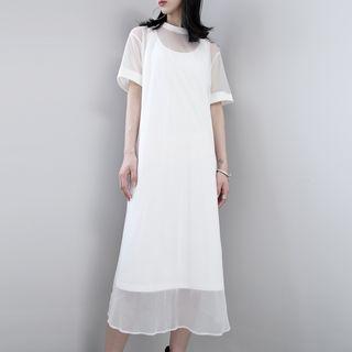 Set: Mesh Long Top + Tank Dress
