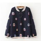 Owl Print V-neck Sweatshirt