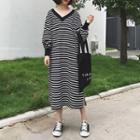 Striped V-neck Midi Pullover Dress Stripe - One Size