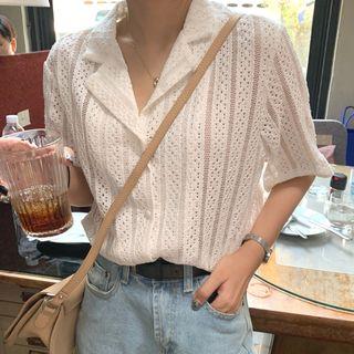 Short-sleeve Eyelet Blouse White - One Size
