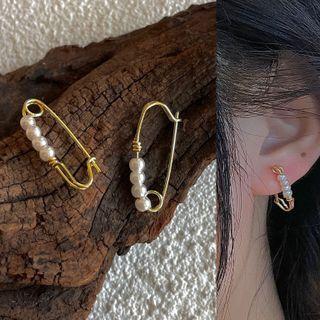 Faux Pearl Hoop Earring 1800a - 1 Pair - Silver - One Size