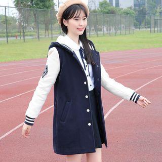 Lettering Hooded Buttoned Coat
