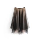 Layered Asymmetric Mesh Skirt Black & Pink - One Size