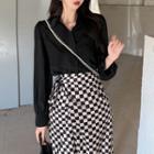 Checkerboard Pattern Midi A-line Skirt / Plain Shirt