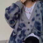 Leopard Print Cardigan Sweater - Blue Print - Gray - One Size