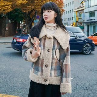 Fleece-lined Plaid Single-breasted Jacket