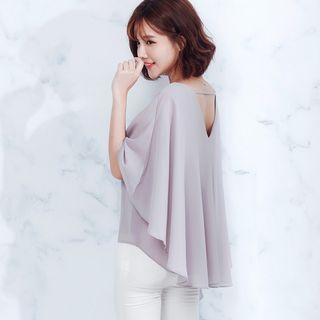Short-sleeve V-neck Cutout-back Top