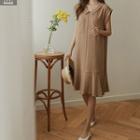 Collared Cap-sleeve Ruffled Midi Dress