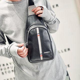 Striped Detail Faux-leather Sling Bag