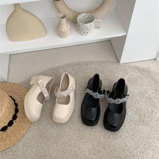 Bead Chunky Heel Mary Jane Pumps