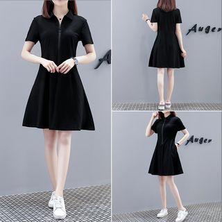 Zip-front Short-sleeve Dress