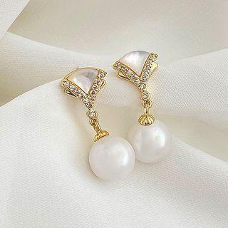 Shell Rhinestone Faux Pearl Dangle Earring 1 Pair - Gold - One Size