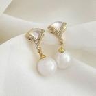 Shell Rhinestone Faux Pearl Dangle Earring 1 Pair - Gold - One Size