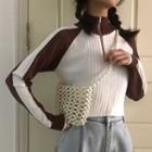 Color Block Long-sleeve Crop Knit Top