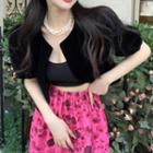 Open Front Velvet Jacket / Floral Skirt