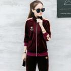 Set: Color Block Velvet Zip Jacket + Track Pants